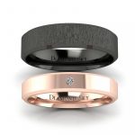 Klasyka w czerni z nutą różu - Komplet płaskich obrączek z czarnego i różowego złota, 3.5mm, 6mm, diament