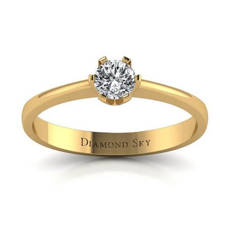 Klasyczny szyk - Pierścionek zaręczynowy z żółtego złota z diamentem - Diamond Sky