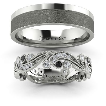 Orientalny szyk - Obrączki ślubne z białego oraz czarnego złota z diamentami - Diamond Sky