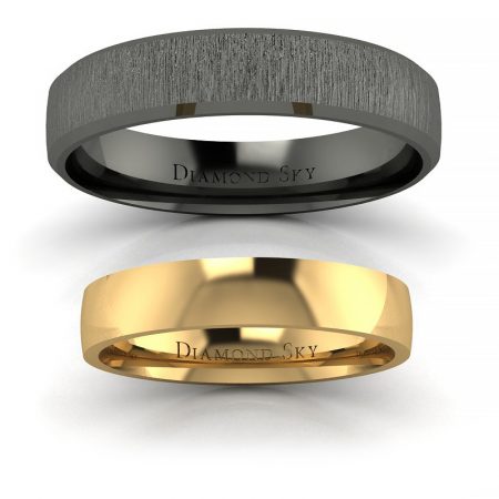 Klasyka w czerni - Komplet półokrągłych obrączek ślubnych z żółtego i czarnego złota, 3,5mm, 4,5mm, Diamond Sky