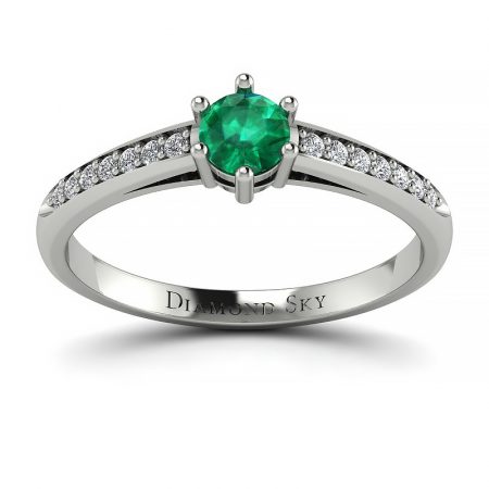Klasycznie piękny - Pierścionek zaręczynowy Diamond Sky, białe  złoto, szmaragd, diamenty