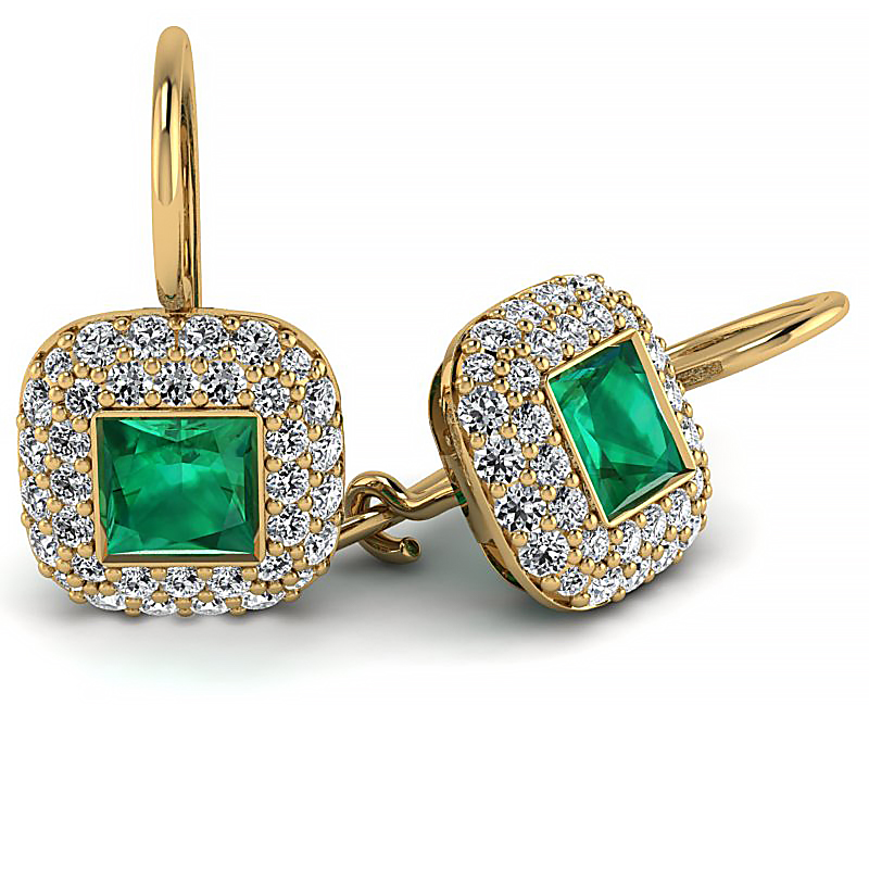 n065zbsm08k Urzekające piękno - Kolczyki z żółtego złota, Diamond Sky, diamenty, szmaragdy