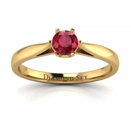 Diamentowy urok - Klasyczny pierścionek zaręczynowy Diamond Sky, żółte złoto, rubin