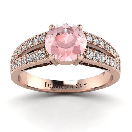 Diamentowe piękno - Pierścionek z różowego złota z morganitem i diamentami