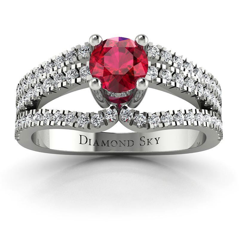 Usta miłości - Pierścionek zaręczynowy z białego złota z rubinem i diamentami, Diamond Sky
