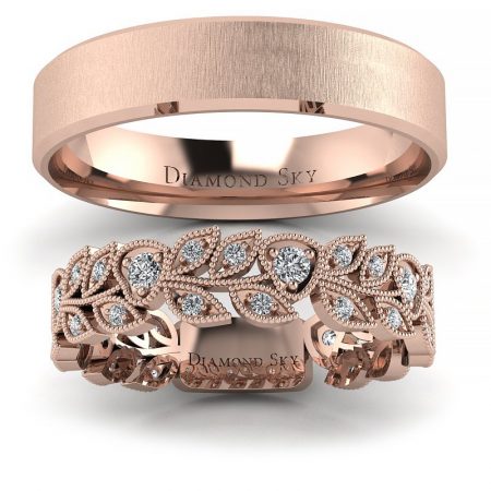 Naturalne piękno - Obrączki ślubne Diamond Sky z różowego złota z brylantami - mat w poprzek