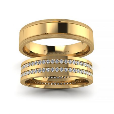 Niezapomniany blask - Obrączki ślubne z żółtego złota z diamentami Diamond Sky