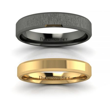 Klasyka w czerni - Komplet płaskich obrączek ślubnych z żółtego i czarnego złota, 3.0 mm, 4.0 mm