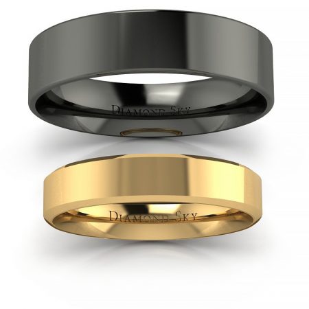 Klasyka w czerni - Komplet płaskich obrączek ślubnych z żółtego i czarnego złota, 4.0 mm, 6.0 mm