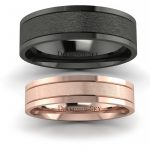 Klasyka w czerni z nutą różu - Płaskie obrączki ślubne z czarnego i różowego złota, 4.5mm, 6.0mm