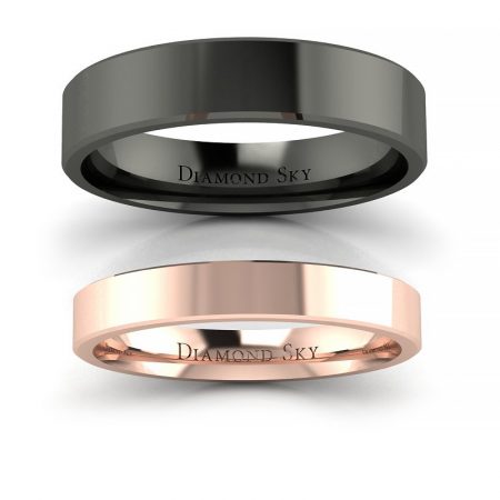 Klasyka w czerni z nutą różu - Płaskie obrączki ślubne z czarnego i różowego złota, 3.0 mm oraz 4.0 mm