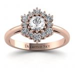 Magia momentu - Pierścionek zaręczynowy z różowego złota z białym szafirem i diamentami Diamond Sky