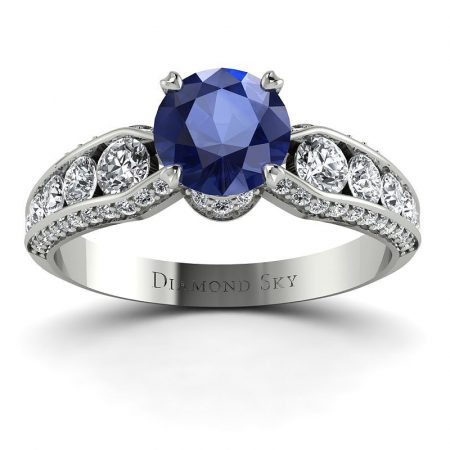 Majestatyczne piękno - Pierścionek z białego złota z szafirem i brylantami Diamond SKy