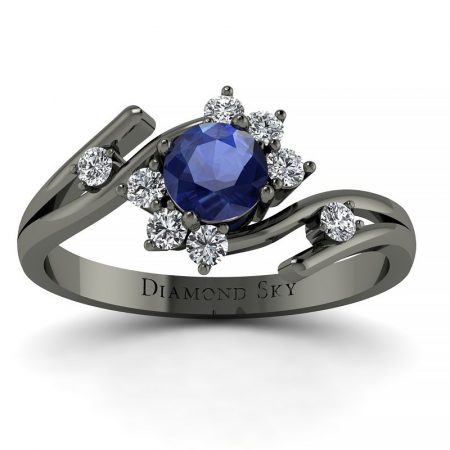 Kwiat piękna - Pierścionek zaręczynowy Diamond Sky, czarne złoto, szafir, diamenty
