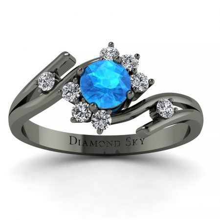 Kwiat piękna – Pierścionek zaręczynowy Diamond Sky, czarne złoto, topaz, diamenty