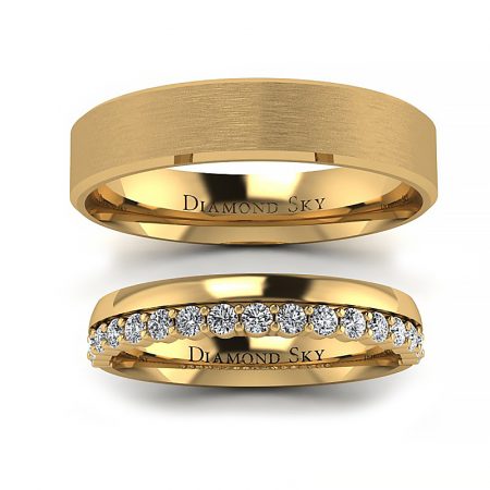 Diamentowe szczęście - Obrączki ślubne z żółtego złota z diamentami, Diamond Sky