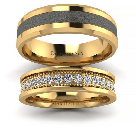 Na zawsze - Obrączki ślubne z żółtego oraz czarnego złota próby 585 z diamentami-Diamond Sky