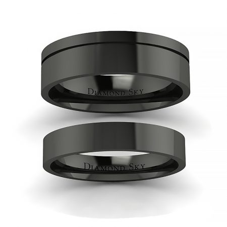 Klasyka w czerni - Płaskie obrączki ślubne z czarnego złota, 3.5mm 6.0mm