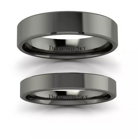 Klasyka w czerni - Płaskie obrączki ślubne ze ściętymi krawędziami z czarnego złota, 3.0 mm