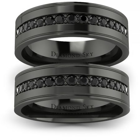 Piękno w klasyce - Płaskie obrączki Diamond Sky z czarnego złota z czarnymi brylantami