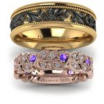 Fantazja ornamentu - Komplet obrączek Diamond Sky, żółte, różowe, białe, czarne złoto