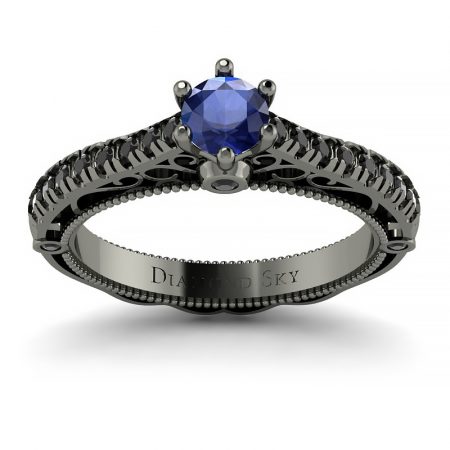 Dostojna elegancja - Pierścionek Diamond Sky, czarne złoto, szafir i czarne brylanty