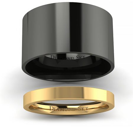 Klasyka w czerni - Obrączki Diamond Sky z czarnego oraz żółtego złota próby 585, 2.5 mm oraz 12 mm - wysoki połysk