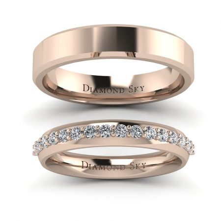 Niezaprzeczalne piękno - Obrączki ślubne z różowego złota próby 585 z diamentami, Diamond Sky