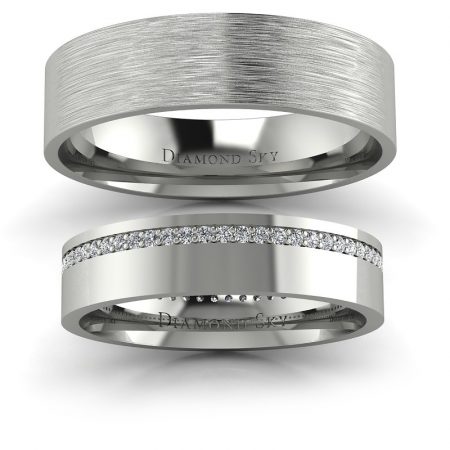 Blask miłości - Obrączki ślubne z białego złota z diamentami i matem Diamond Sky
