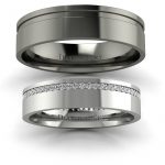 Blask miłości - Obrączki ślubne z białego oraz czarnego złota z brylantami i rowkiem Diamond Sky
