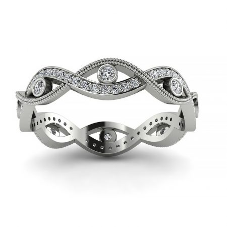 Love - Ażurowa obrączka ślubna z białego złota z diamentami, Diamond Sky