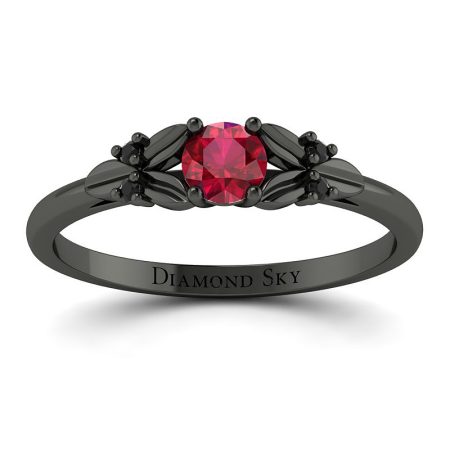 Diamentowa Rosa - Pierścionek zaręczynowy z czarnego złota z rubinem i czarnymi diamentami