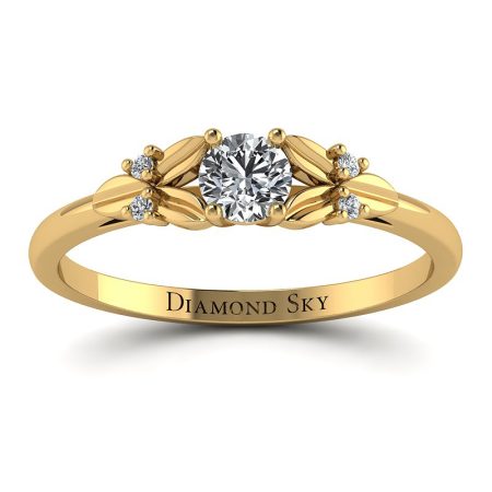 Diamentowa Rosa - Pierścionek zaręczynowy z żółtego złota z diamentami