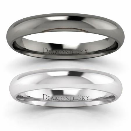 Klasyka w czerni - Komplet półokrągłych obrączek ślubnych z białego i czarnego złota, 3,0 mm, 4.0 mm